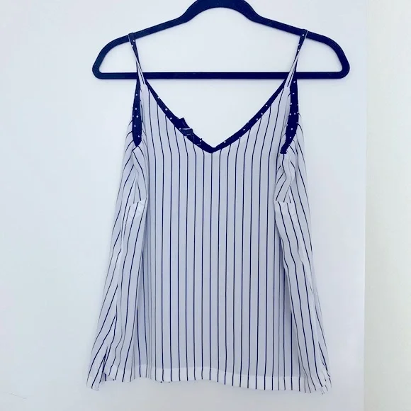 WHBM Spaghetti Strap Tank. Reversible: Black + white Dots or Stripes. Size S EUC - Picture 3 of 5